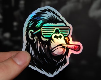 Pegatina holográfica del gorila rebelde de neón