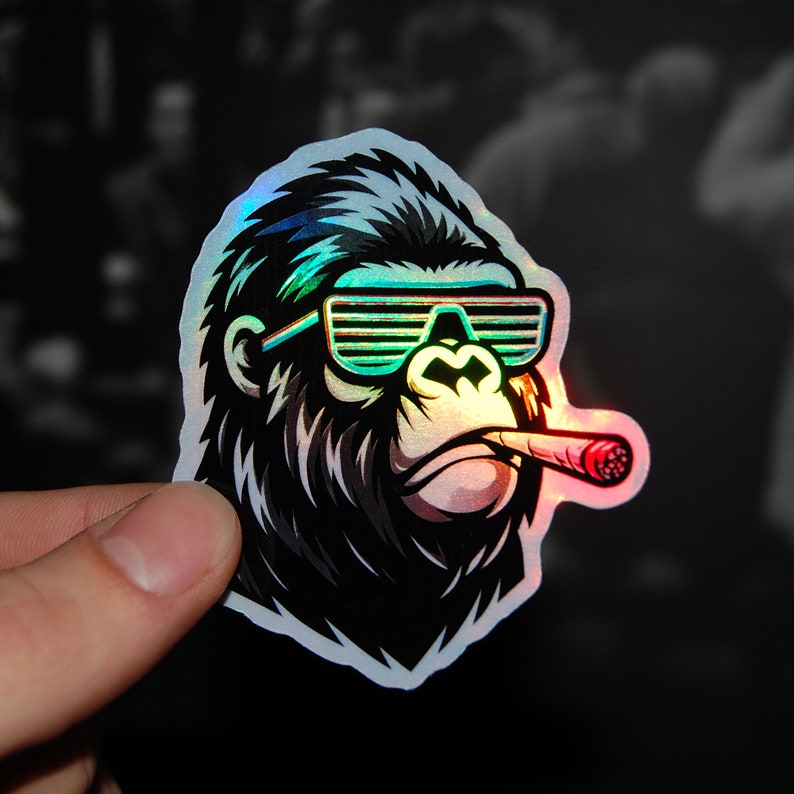 Neon Rebel Gorilla Holographic Sticker image 1