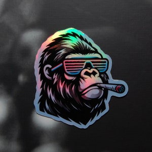 Neon Rebel Gorilla Holographic Sticker image 2