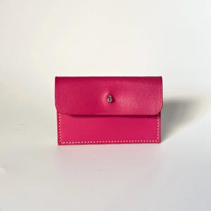 Porte carte / monnaie cuir rose fushia