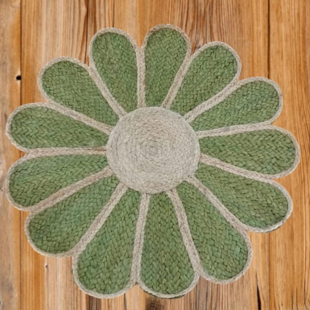 Heart Green Jute Rug Flower Shape Green Jute Rug: Hand Braided Round Area Rug - Etsy