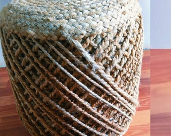 Handgjord jute-ottomansk puff: Boho fotpall (35x35x43cm)