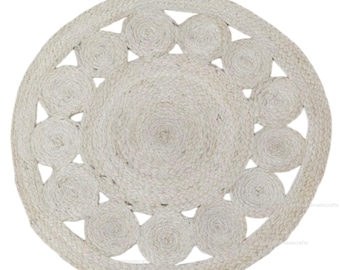Hand Braided Off White Jute Rug: Round Area Rug, Custom Size