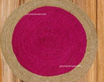 Handmade Pink Jute Rug: Round Braided Area Rug, Custom Size