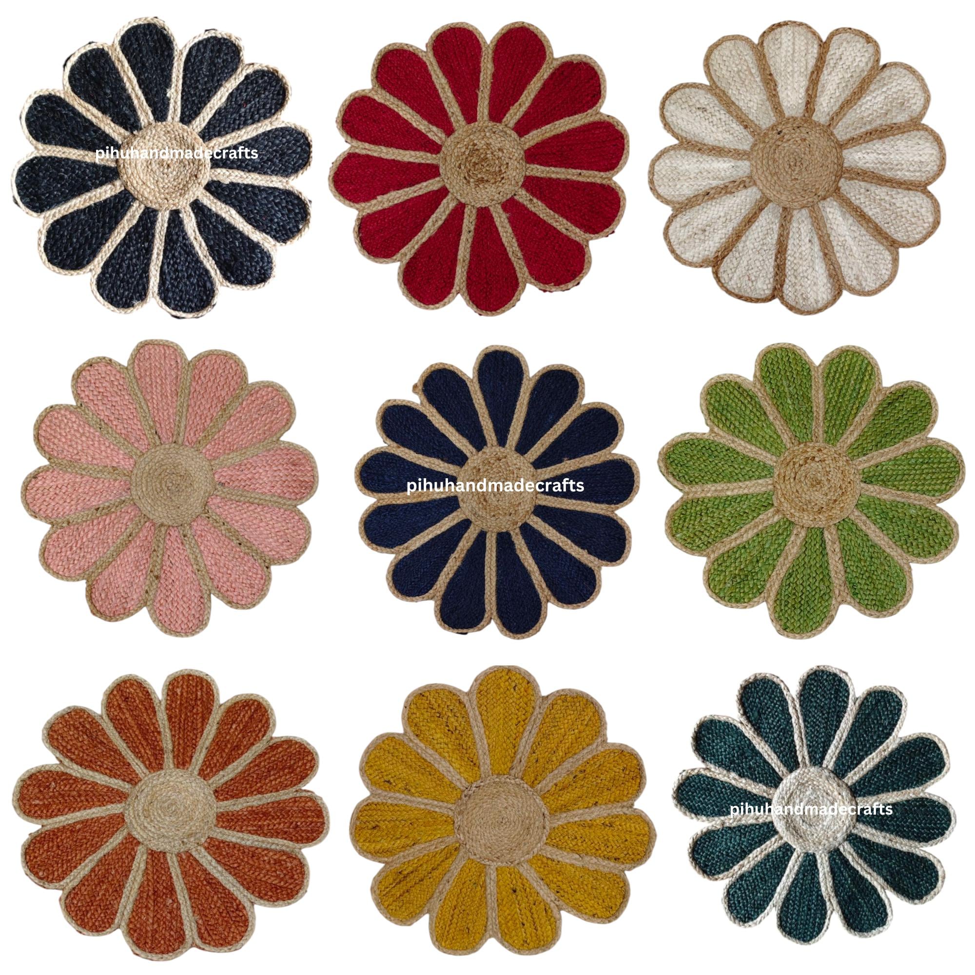 Flower Shape White Jute Rug, Hand Braided Rug, Custom Size Rug, Jute Rug For Home and Living Room Decor, Indoor Outdoor Rug, Round Area Rugs