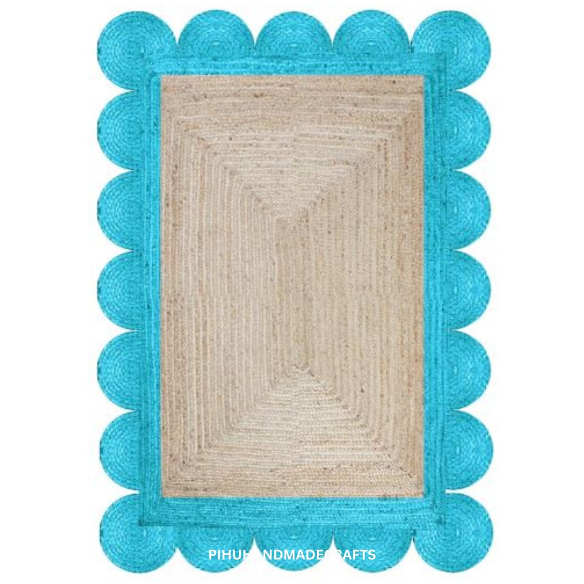Natural Jute Hand Braided Rug With Color Scallop Boho Living Room Rug ...