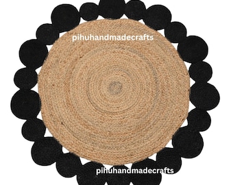 Hand Braided Black Jute Rug: Round Area Rug, Custom Size