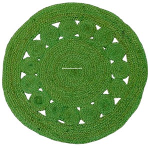 Hand Braided Green Jute Rug: Round Indoor Outdoor Rug