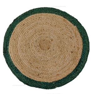 Hand Braided Round Jute Rug: Green Border, Custom Size