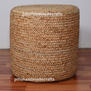 Handgestrickter Jute Pouffe Ottomane: Boho Fußhocker Hocker (35x35x35cm)