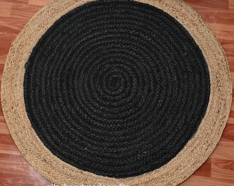 Hand Braided Black Jute Rug: Round Area Rug, Custom Size