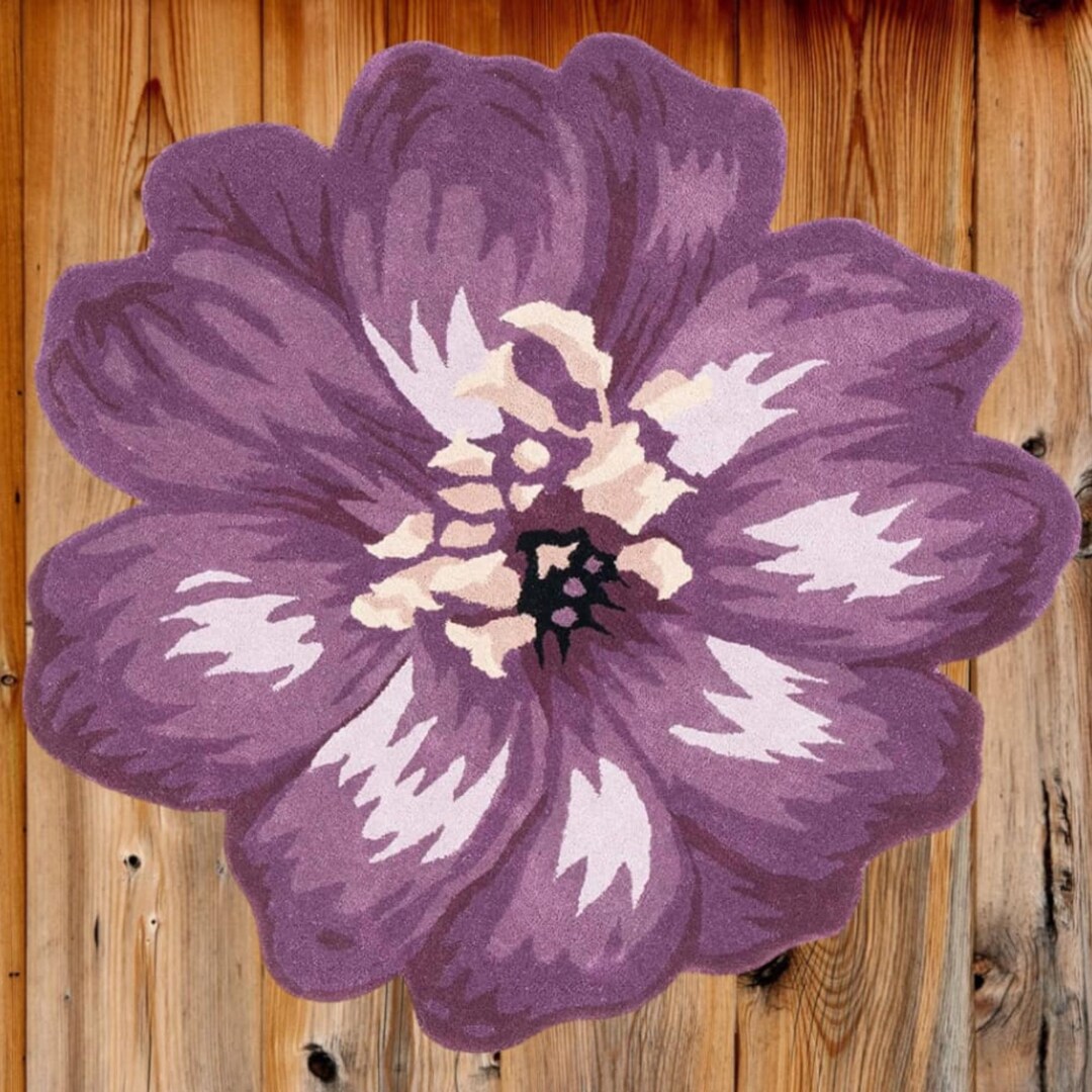 HANDMADE TUFTED RUG Flower Shape Custom Size Wool Rug Purple Color ...