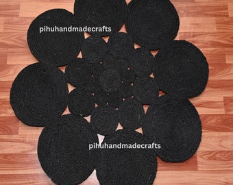 Black Jute Rug, Round Jute Rug, Hand Braided Custom Size Rug, Jute Rug For Home and Living Room Decor, Indoor Outdoor Rug, Round Area Rug