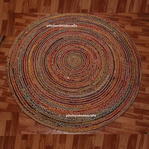 Chindi Jute Rag Rugs | Macramé En Cercle | Cotton Chindi Rugs | Home Decor Rugs | cotton area rugs | shape braided rug | rag floor rug mat
