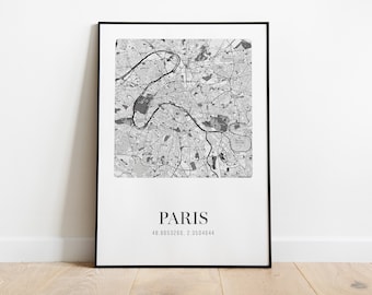 Paris city map | Poster with city and coordinates | Gift | Wallart | Paris | Print yourself | Instant download