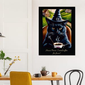 Black Cat Wall Art | Witch Cat Coffee Poster | Hocus Pocus Halloween Print | Funny Cat Decor | Witchy Gift | Coffee Lover Art