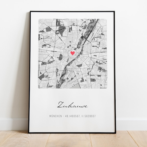 Personalized moving-in gift poster, coordinates, city map, Christmas gift, digital download, up to A2