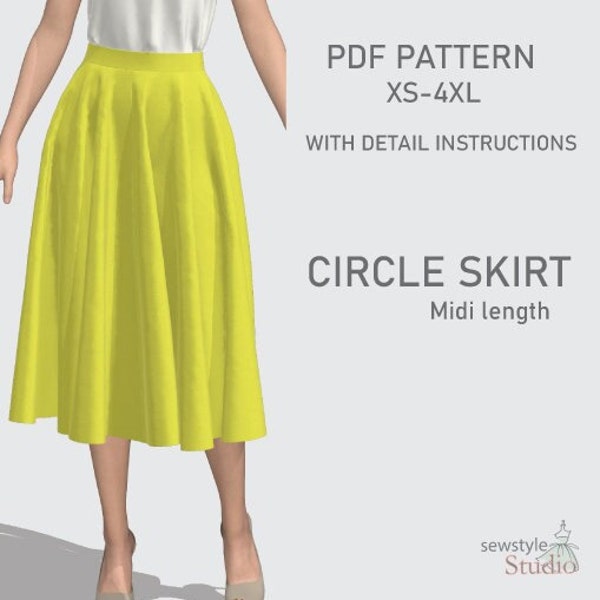 Full circle skirt/Midi skirt sewing pattern /17sizes 0-32/instant download