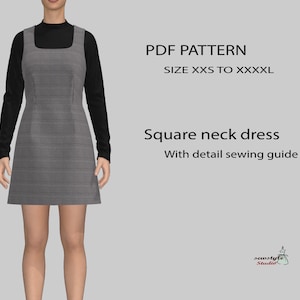 Square neck dress/pdf sewing pattern/XXS to XXXL /instant download