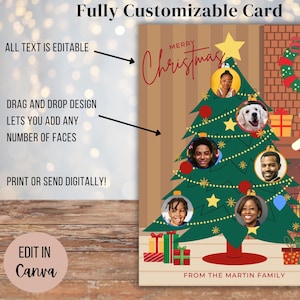 Bewerkbare, doe-het-zelf kerstkaart met insteekkaartje. Direct downloaden, elektronisch ondertekenen, thuis afdrukken. Onbeperkt aantal gezichten, gepersonaliseerde afdrukbare canvas van 5 x 7 inch