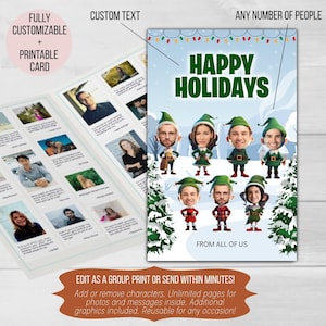 Editable 5x7 folded Group Christmas Card. Instant download, e-sign great for remote teams &same day printing! Unlimited faces, custom photos