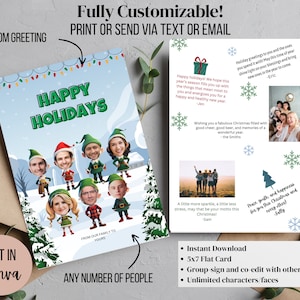 Tarjeta navideña grupal editable DIY: descarga instantánea, firma electrónica, ideal para equipos remotos e impresión el mismo día. Foto personalizada imprimible, tamaño plano de 5 x 7
