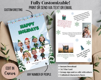 Editable Group Christmas Card DIY - Instant download, e-sign great for remote teams &same day printing! custom photo printable 5x7 flat