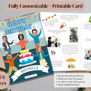 Créez votre propre carte de groupe. Toute occasion. signature de groupe. Anniversaire, adieu, modèle modifiable Canva. Parfait pour les équipes distantes, impression Rush