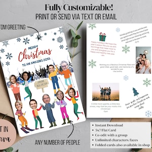 Gruppen Weihnachtskarte mit Gesichtseinsatz & E-Sign. Ideal für entfernte Teams, die am selben Tag drucken! Unbegrenzte Gesichter, benutzerdefinierte Foto druckbar, Mitarbeiter