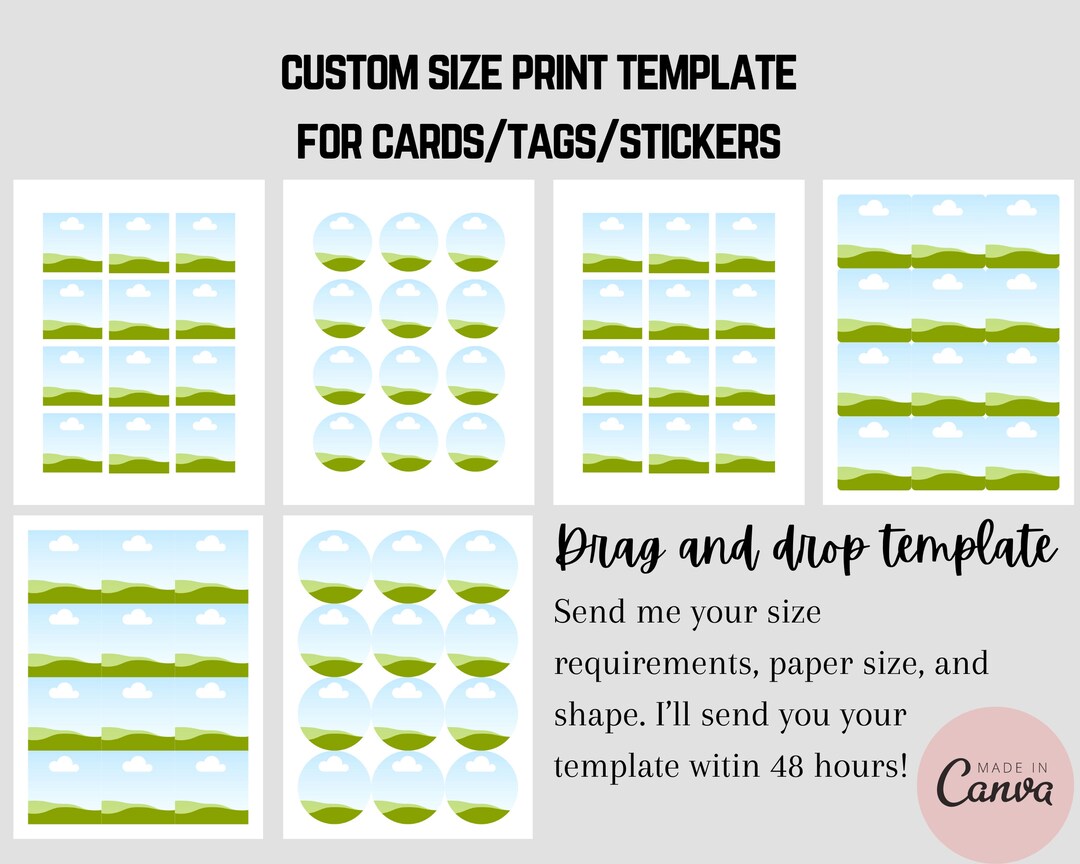 Custom Size Print Template for Cards, Tags, Digital Stickers, Etc. Drag ...