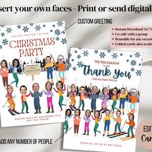 Crie seu próprio modelo personalizado e divertido de inverno para convites, cartões, pôsteres, folhetos. Inserção de rosto e edição de grupo. Arquivo digital, imprimível, reutilizável