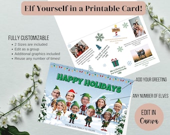 Elfie Selfie Group Christmas Card - 2 sizes - Instant download, Group e-sign great for remote teams &same day print! Unlimited faces, Canva