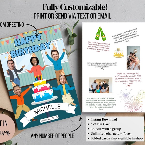 Design Your Own Group Card. Any Occasion. group signing. Birthday, Farewell, Canva editable template. Perfect for remote teams, rush print