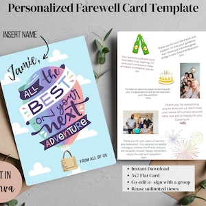 Carte d'adieu ou de retraite personnalisée Téléchargement instantané, entièrement modifiable. Signature électronique idéale pour les équipes distantes et impression le jour même ! collègue, patron