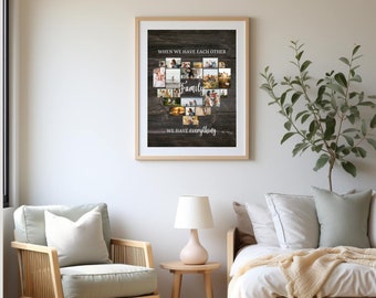 Personalized Wall Art Heart Collage, Poster Pic. for Grandparents, Parents, Family Member. Custom Canva Digital Template Instant download