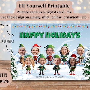 Elf Yourself Group-kerstkaart: platte kaart van 5 x 7, 8 x 10 of A5. Directe download, e-handtekening voor groepen, ideaal voor teams op afstand en afdrukken op dezelfde dag! Doe-het-zelf