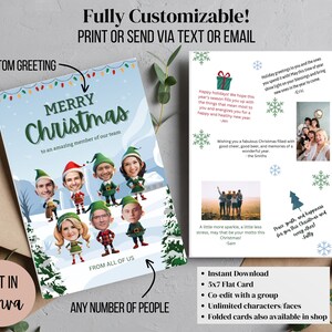 Lustige Elfen-Gruppenfoto-Weihnachtskarten - anpassbarer digitaler Download für Kollegen & Familienspaß