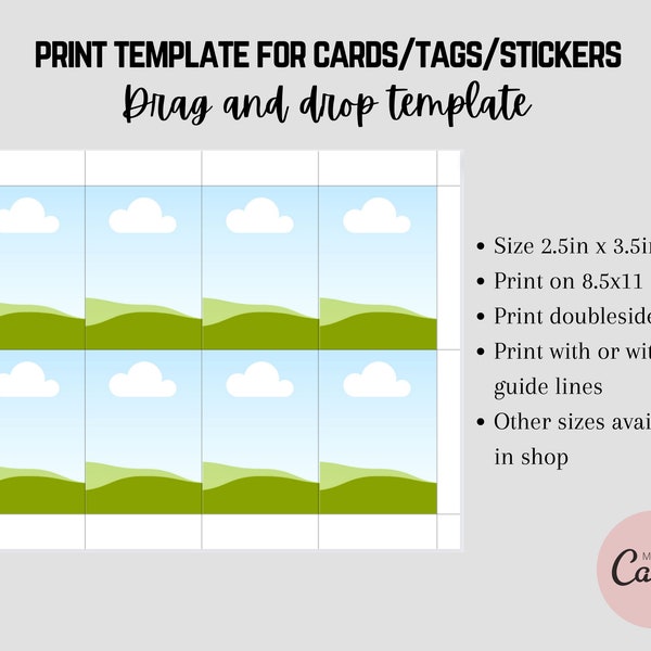 2.5 x 3.5 inch Print template for cards, tags, labels, or valentines! Drag & Drop, Front and back 8.5x11 Sheet canva frame sticker labels