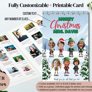 Bewerkbare lerarenkerstbedankkaart van groep. Direct downloaden, elektronisch ondertekenen, thuis afdrukken. Onbeperkt aantal gezichten, gepersonaliseerde elfenprintbaar