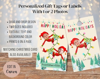 Face Insert Christmas Gift Tag Label Template for Kids. Instant Download Great for same day printing! Fully editable custom photo printable
