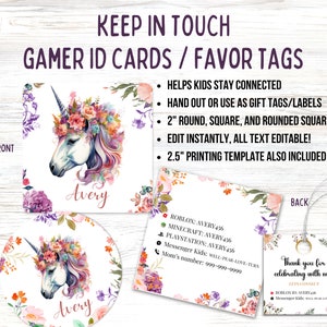 Gamer-ID/Playdate-kaart voor kinderen. Laat kinderen online verbonden blijven met vrienden! Volledig op maat bedrukt. Gemakkelijk te bewerken en uit te delen op school