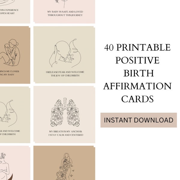 Printable Positive Birth Affirmation Cards, Baby Shower Gift, Pregnancy Quotes, Spiritual Pregnancy, Empowered Birth, Digital Download