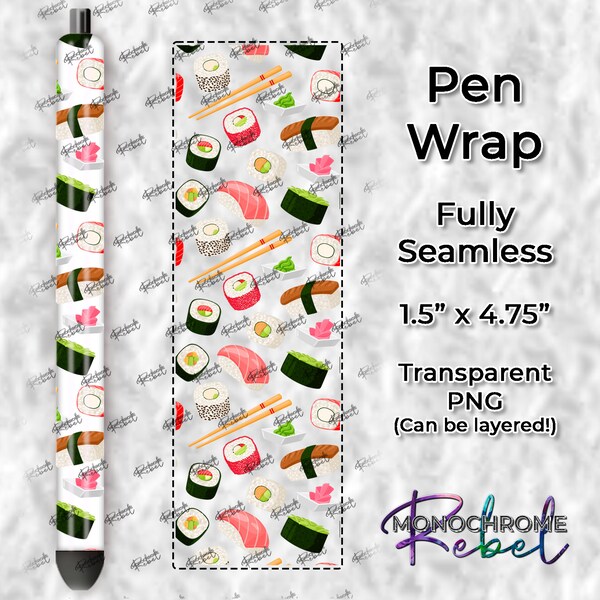 Sushi Yum Sashimi Maki Nigiri Seamless Transparent Pen Wrap Digital Design PNG