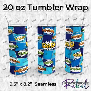 Papa Comic-Buch Superheld Pop Art Retro Orange Blues Nahtlose Tumbler Wrap Digitales Design Transparent PNG 20 Unzen Skinny Straight Sublimation