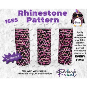 Plantilla de patrón de diamantes de imitación para vaso con eslabones entrelazados en rosa sobre negro, sin costuras, digital, 20 oz, delgada, recta, PNG, sublimación, 16 SS