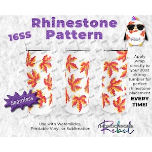 Red Falling Leaves Fall Autumn Tumbler Rhinestone Pattern Template Wrap Digital Seamless 20oz Skinny Straight PNG Sublimation16SS Honeycomb