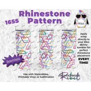 Rainbow Interlocking Links Tumbler Rhinestone Pattern Template Wrap Digital Seamless 20oz Flaco Recto PNG Sublimación 16SS