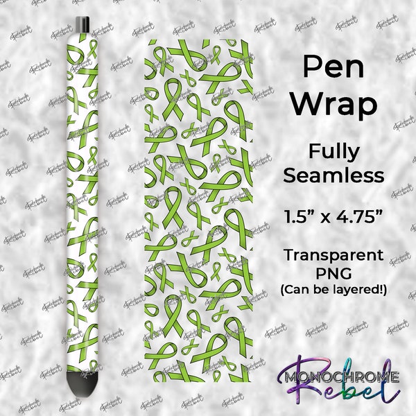 Non-Hodgkin's Lymphoma / Mental Health / Lyme Disease / Awareness Lime Green Ribbon Seamless Transparent Pen Wrap Digital Design PNG