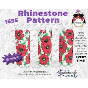 Pavot rouge fleurs strass gobelet modèle Wrap numérique sans couture 20 oz skinny droit PNG sublimation 16SS nid d'abeille