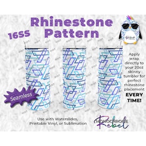 Azules en blanco Enlaces entrelazados Vaso Rhinestone Patrón Plantilla Envoltura Digital Sin costura 20oz Flaco Recto PNG Sublimación 16SS